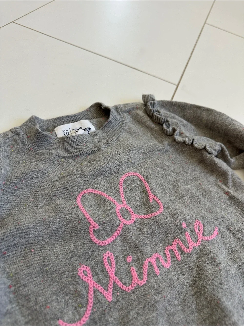 Gap Disney Minnie Embroidered Ruffle Sweater - Gray 3T